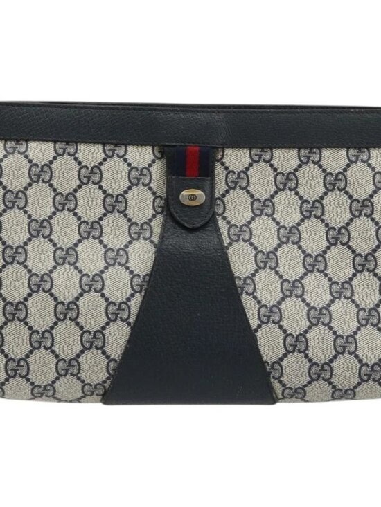 Gucci Handbags - GUCCI GG Supreme Sherry Line Clutch Bag PVC Navy 89 01 033 Auth 175774